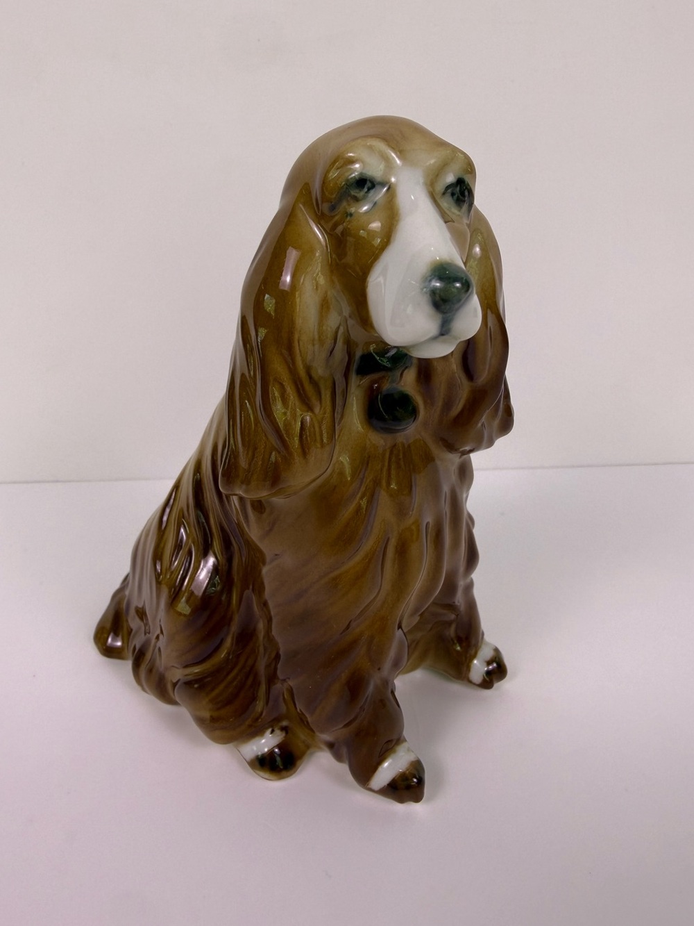 Zsolnay Hungary Porcelain Cocker Spaniel Dog Figurine Brown Glaze Vintage